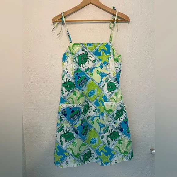 Lilly Pulitzer Green & Blue Sea Life Tie-Strap Sundress - Picture 1 of 6
